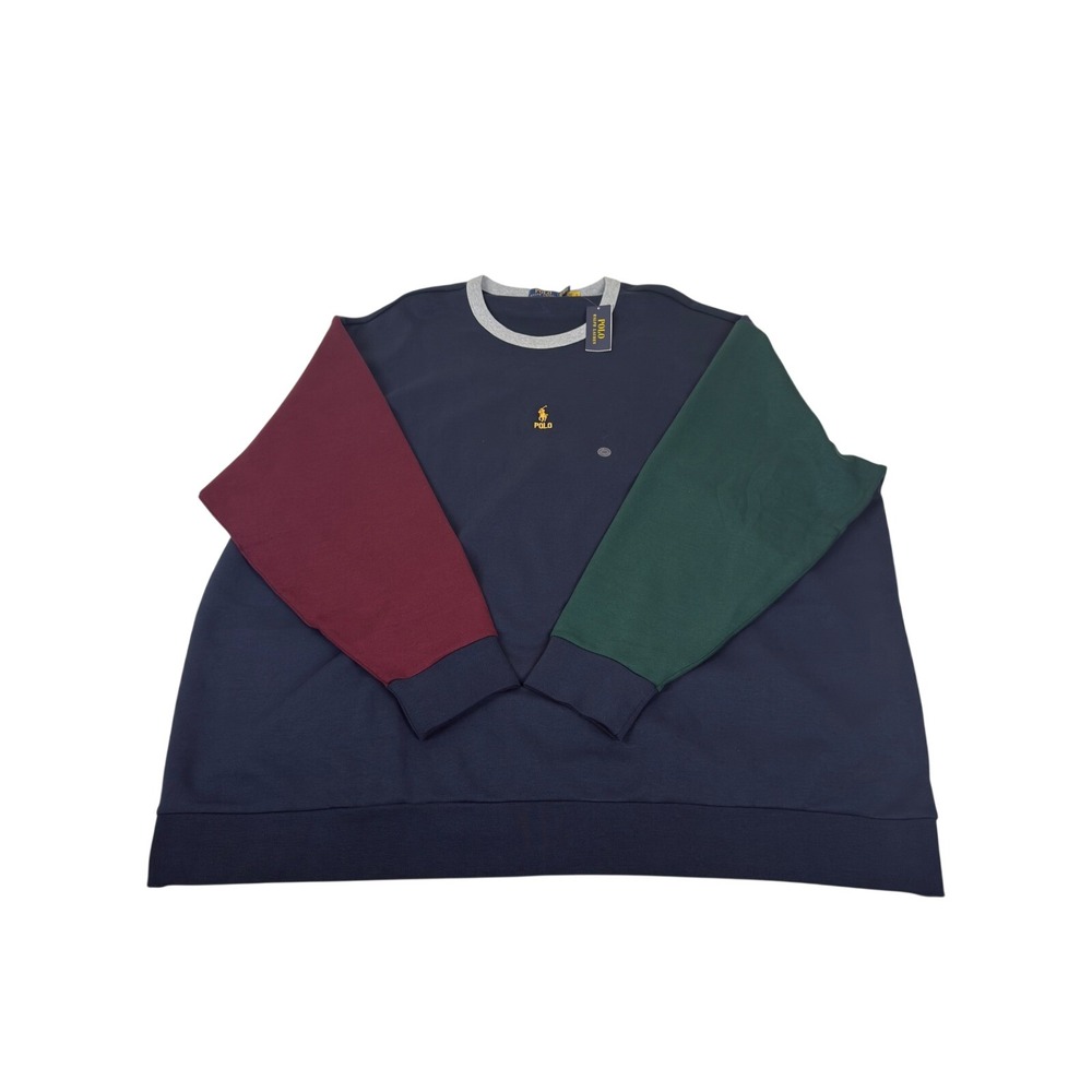 Polo Ralph Lauren Mens 6XB Colorblock Sweatshirt Pony Navy Burgundy Green New
